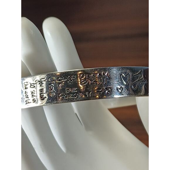 VTG Sterling Silver 925 LA Inspirational Love Life Be Brave Cuff Bracelet W/Box - Picture 7 of 15